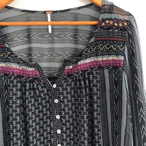 Free People Feather In The Wind Beaded Tunic Top - Picture 3 of 8